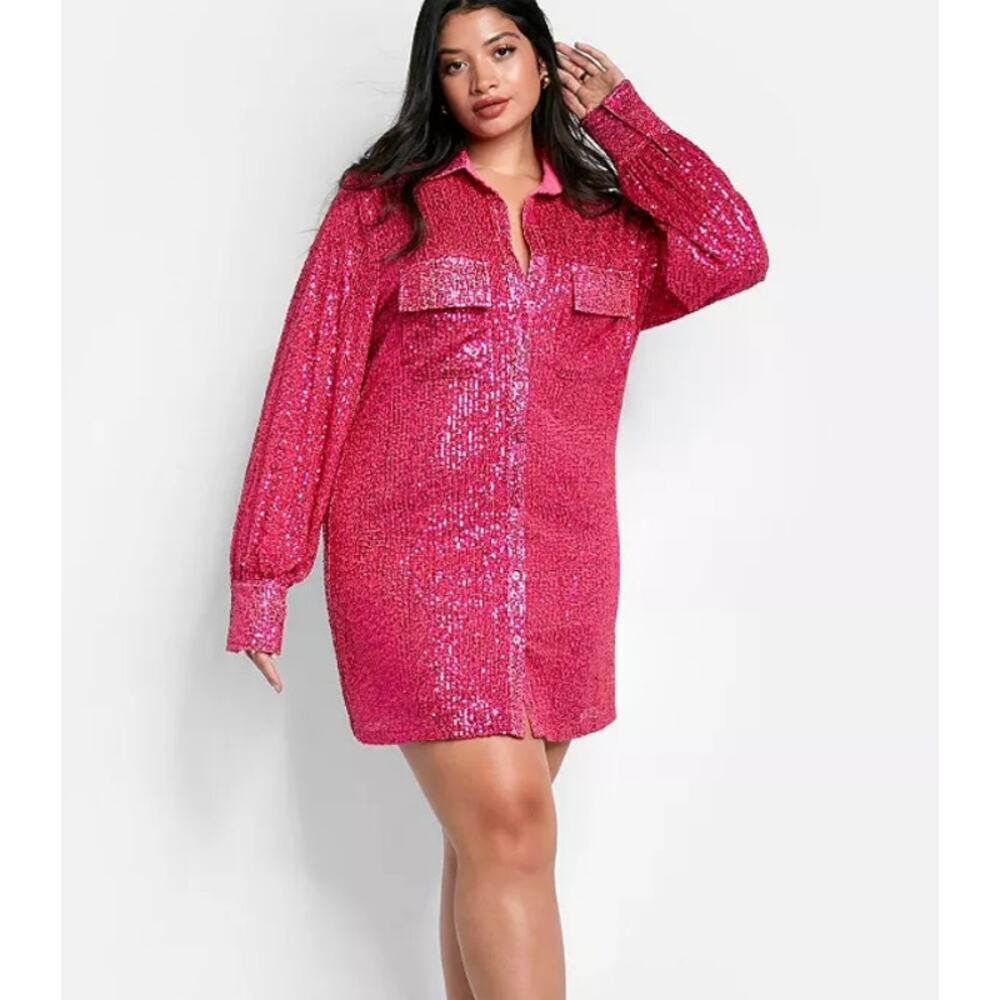 Rebdolls Sequin Oversized Button Down Long Sleeve Shirt Dress Jacket NWT Size L
